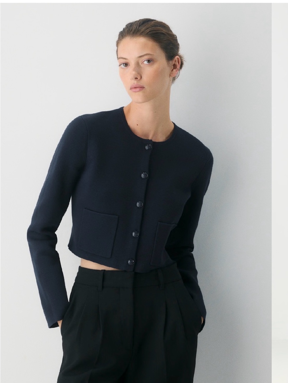 Aritzia Babaton Notable Crop Knit Cardigan Sweater Pockets Black SZ S NWT